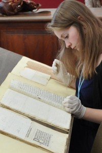 Carolyn working with a Colonial Zapotec text in Oaxaca