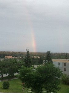 rainbow from UAF campus, taken at midnight